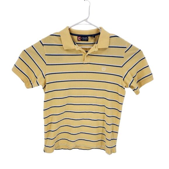 Chaps Polo Shirt Men's Size L Yellow Short Sleeve Striped 1/4 Button Collared - Picture 1 of 6